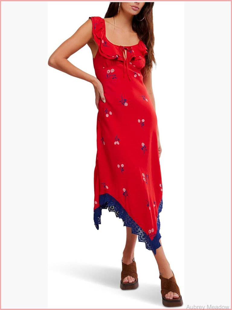 Silky Crepe Midi Dress With Lace Hem - Fit & Flare - Sleeveless